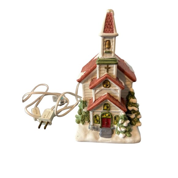 Kirklands Holiday Village Collectible Ceramic Church Lights Up Original Box 8.5" - Picture 2 of 4
